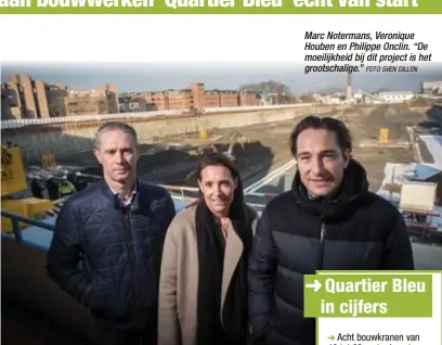  ?? FOTO SVEN DILLEN ?? Marc Notermans, Veronique Houben en Philippe Onclin. “De moeilijkhe­id bij dit project is het grootschal­ige.”