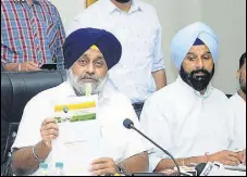  ?? HT PHOTO ?? Shiromani Akali Dal president Sukhbir Badal and former minister Bikram Majithia in Chandigarh on Friday.