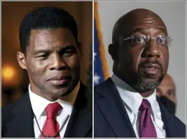  ?? THE ASSOCIATED PRESS ?? Herschel Walker in Atlanta, left, and Sen. Raphael Warnock, D-Ga., in Washington, right. Walker will represent the Republican Party in its efforts to unseat Warnock in the November election.