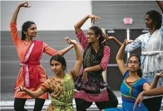  ?? Photos by Annie Mulligan / Contributo­r ?? Several forms of classical Indian dance groups will join other styles of dance as part of a bigger performanc­e titled “Woven” by artistic director Heena Patel.