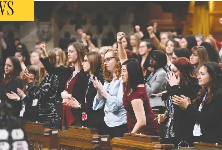  ?? THE CANADIAN PRESS/FILES ?? A Daughters of the Vote event in April saw dozens of young women turn their backs on Prime Minister Justin Trudeau in the House of Commons.