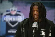  ?? MICHAEL CONROY — THE ASSOCIATED PRESS ?? Colorado wide receiver Laviska Shenault Jr. during a press conference at the NFL scouting combine in Indianapol­is on Tuesday.