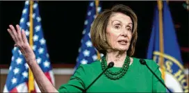  ?? PHOTOS BY ERIN SCHAFF / THE NEW YORK TIMES ?? House Minority Leader Nancy Pelosi, D-Calif., said Thursday any wall funding would be an automatic “nonstarter.”