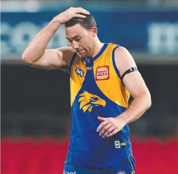  ?? Picture: AAP ?? Jeremy McGovern trudges off after the Eagles’ loss to the Suns on Saturday night.