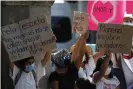  ?? Photograph: Eduardo Verdugo/AP ?? Women protest against Argentina’s President Alberto Fernández in Iguala, Mexico, on 24 February.