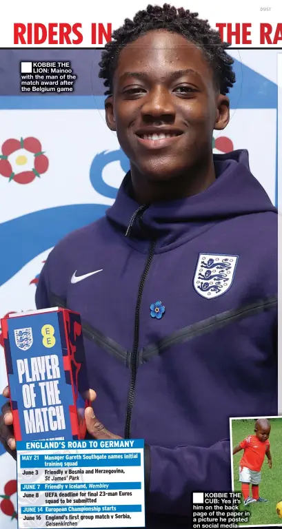  ?? ?? ■
KOBBIE THE LION: Mainoo with the man of the match award after the Belgium game