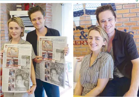  ??  ?? Addison and leading man Harrison Gilbertson with copies of yesterday’s Philippine STAR featuring the earlier exclusive interview with him and (right) they look good together as a loveteam to watch.