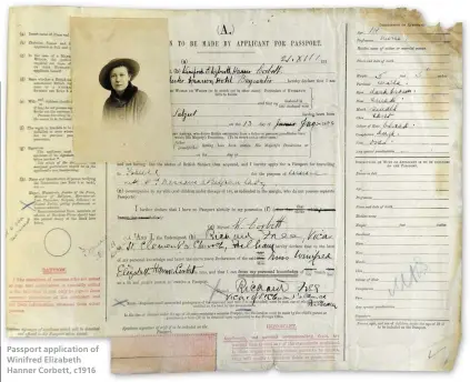  ??  ?? Passport applicatio­n of Winifred Elizabeth Hanner Corbett, c1916