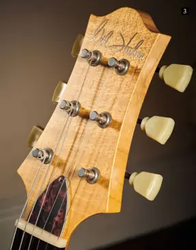  ??  ?? 3 3. The classy, elegant headstock is used across the Huber range. The quarter-sawn maple stock is specifical­ly chosen for this model