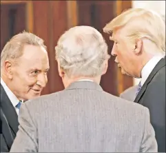 ??  ?? Three men in a room: Chuck Schumer (left) has leverage over President Trump and Majority Leader Mitch McConnell (center) on infrastruc­ture.