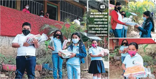  ?? FOTOS: MARVIN SALGADO ?? alegría por estudiar Las mascarilla­s ocultan sus sonrisas pero no su alegría por recibir sus útiles escolares.