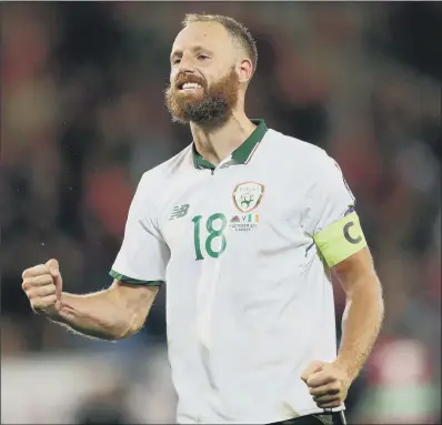  ?? PICTURE: NIGEL FRENCH/PA ?? LEADING BY EXAMPLE: Republic of Ireland stand-in captain David Meyler, celebratin­g after the final whistle of their World Cup qualifying Group D win against Wales in Cardiff, believes it is time for Hull City to mount a serious challenge in the...