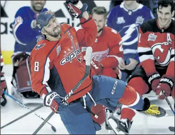  ?? AP ?? Capitals forward Alex Ovechkin was pleased about winning the hardest shot competitio­n