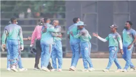  ?? ?? Tuskers celebrate win against Eagles