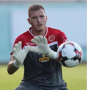  ??  ?? Malta can look up to Andrew Hogg in goal for the match against Lithuania Photo: Domenic Aquilina