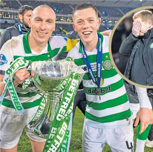  ??  ?? There will be no greenand-white ribbons on the League Cup this afternoon. While Neil Lennon’s sufferings against Ross County last Sunday proved the final straw for him as Celtic boss (inset above)