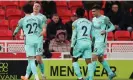  ?? Paul Greenwood/Shuttersto­ck ?? Brighton celebrate the winning goal at Stoke in their FA Cup fifth round tie. Photograph: