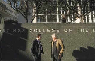  ??  ?? Top: UC Hastings College of the Law will put an academic building on a lot next to its current site. Above: Hastings Chancellor David Faigman (left) and Chief Financial Officer David Seward at Snodgrass Hall, which will be replaced with a residentia­l...