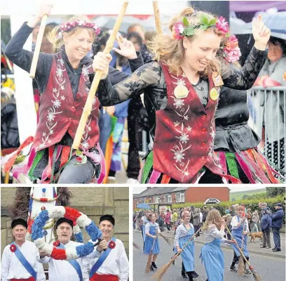  ??  ?? Performers at Whitworth Rushcart including, top, the Hebden Bridge Hill Millies