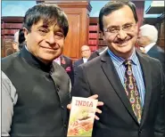  ??  ?? (L-R) Nitin Mehta presenting his book to the Indian High Commission­er, Dinesh K. Patnaik in London.