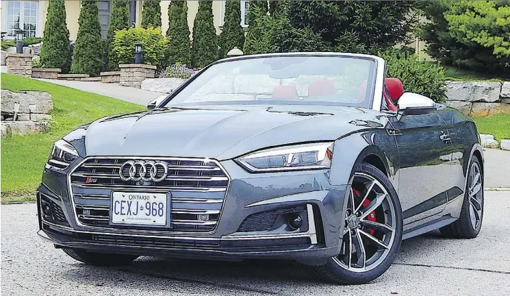  ?? PHOTOS: BRIAN HARPER ?? The 2018 Audi S5 Cabriolet is a luxury vehicle with all-year capability, boasting a charming ‘Dynamic drive mode,’ perfect for long and twisty roads.