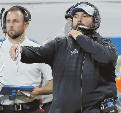  ?? STAFF PHOTO BY NANCY LANE ?? MAN IN CHARGE: Lions head coach Matt Patricia follows the action during last night’s 26-10 victory against the Patriots at Ford Field in Detroit.