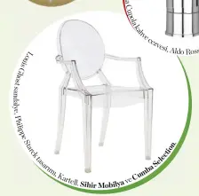  ??  ?? Louis Ghost sandalye, Philippe Starck tasarimi, Kartell. Sihir Mobilya ve Cumba Selection.