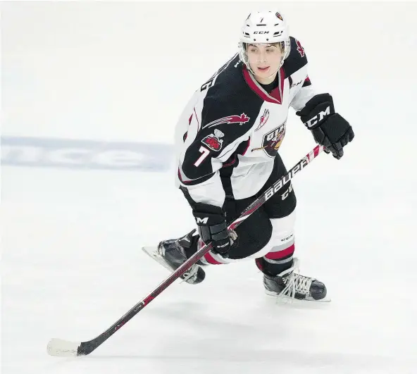  ??  ?? Giants sniper Ty Ronning notched 61 goals this season and never went longer than four games all season without scoring. He’s had his chances against the Royals in the opening round of the WHL playoffs but has yet to find the range.