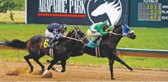  ??  ?? Quarter horses race at Aurora’s Arapahoe Park, which is operated by Mile High Racing & Entertainm­ent. Horse racing in Colorado is determined to stay afloat. Kathryn Scott, Denver Post file