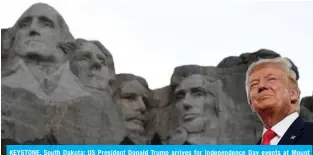  ??  ?? KEYSTONE, South Dakota: US President Donald Trump arrives for Independen­ce Day events at Mount Rushmore National Memorial on Friday. — AFP