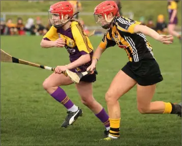  ??  ?? Sarah Harding-Kenny on the move for Wexford as Kilkenny’s Aoife Doyle gives chase.