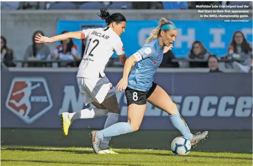  ?? KAMIL KRZACZYNSK­I/AP ?? Midfielder Julie Ertz helped lead the Red Stars to their first appearance in the NWSL championsh­ip game.