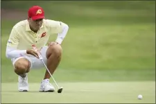  ?? KATELYN MULCAHY — LIV GOLF VIA AP ?? Captain Sergio Garcia of Fireballs GC reads his putt on the fourth green during the first round of LIV golf tournament at the Cedar Ridge Country Club, Friday, May 12, 2023, in Broken Arrow, Okla.