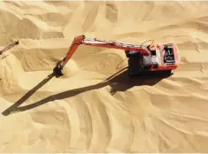  ?? Reuters ?? An aerial view shows an excavator collecting wheat grains at a silo in Karbala, Iraq. —