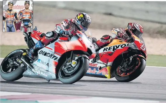  ?? FOTO: REPSOL MEDIA ?? El duelo está servido como se pudo ver en la primera carrera del campeonato, en el circuito de Losail. Márquez y Dovizioso, el show continúa en MotoGP