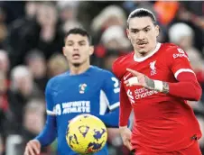  ?? — AFP file photo ?? Darwin Nunez did everything but score in the match against Chelsea as the Uruguayan set a record as the first Premier League player to hit the woodwork four times in one match.