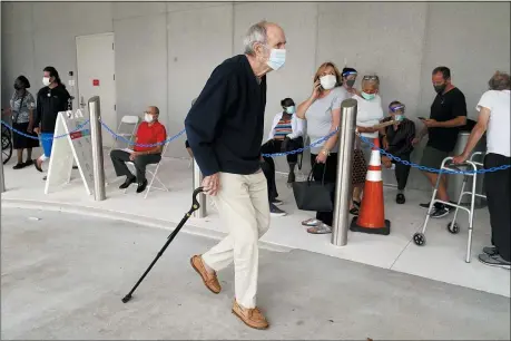  ?? LYNNE SLADKY — THE ASSOCIATED PRESS FILE ?? People stand in line to receive the Pfizer-BioNTech COVID-19vaccine at the Christine E. Lynn Rehabilita­tion Center at Jackson Hospital in Miami.