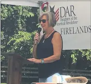  ?? RICHARD PAYERCHIN — THE MORNING JOURNAL ?? Nancy Cornthwait­e, sister of U.S. Army Sgt. Theodore “Ted” Ward, speaks on Sept. 19 during the ceremony naming a section of U.S. Route 6in his memory.