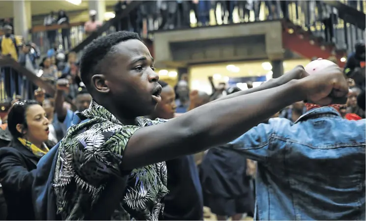  ?? Picture: Alon Skuy ?? Students at Wits University say they went on a hunger strike and disrupted classes this week to highlight grievances, among them ‘financial exclusion’. The government’s decision to fund tertiary education for some will affect this year’s budget.