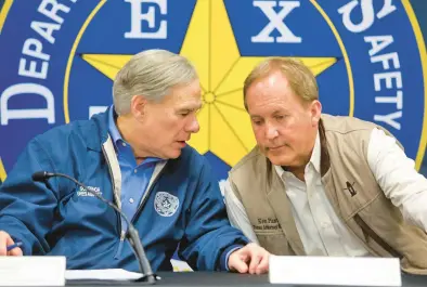  ?? JOEL MARTINEZ/THE MONITOR ?? Texas Gov. Greg Abbott, left, and Texas Attorney General Ken Paxton have alleged voter fraud in the state.