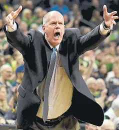  ??  ?? Colorado coach Tad Boyle reacts to a call during the first half against the Oregon Ducks on Thursday night.