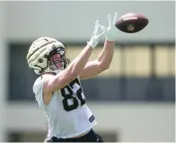  ?? (AP photo/gerald Herbert) ?? New Orleans Saints tight end Foster Moreau (82) works out Tuesday during NFL football practice in Metairie, La.