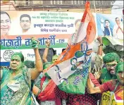  ?? ?? Trinamool Congress supporters celebrate the party's victory in the Kolkata Municipal elections on Tuesday.