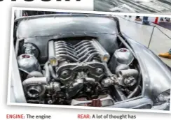  ??  ?? ENGINE: The engine is basically stock but treated to a simple yet effective paint scheme and a couple of billet throttlebo­dies. Those NRE mirror-image turbos should wake it up just nicely
REAR: A lot of thought has gone into this end of the car to...