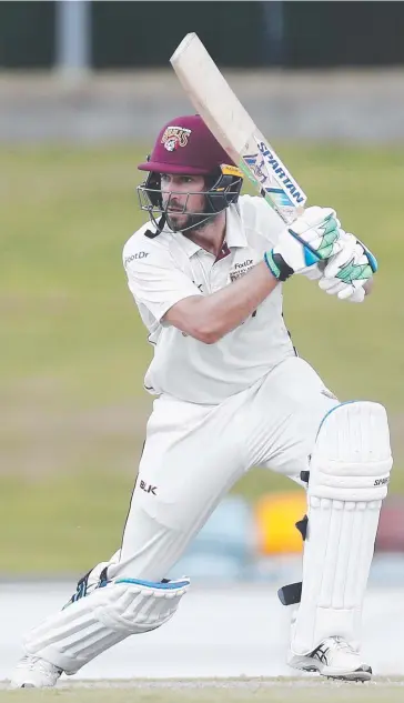  ?? Picture: BRENDAN RADKE ?? HEAVY LIFTER: Queensland batsman Joe Burns in action at the Sheffield Shield match between the Bulls and the South Australian Redbacks at Cazalys.