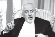  ?? Associated Press ?? ■ Iran’s Foreign Minister Mohammad Javad Zarif is interviewe­d by The Associated Press on April 24 in New York. Zarif took to YouTube on Thursday to criticize President Donald Trump’s threat to withdraw from the nuclear deal, saying Iran will not...