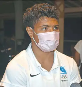  ??  ?? Team Fiji women’s rugby sevens captain Rusila Nagasau at Nadi Internatio­nal Airport on August 11, 2021. Photo: Waisea Nasokia