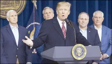  ?? EPA ?? US President Donald Trump addresses journalist­s during a press conference at Camp David in Maryland on Saturday.