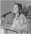  ?? JOHN MCCALL/SUN SENTINEL ?? Jeanette Nuñez, Florida’s lieutenant governor, speaks recently during the 18th annual Lobsterfes­t in Boca Raton.