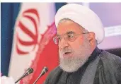  ?? FOTO: M. ALTAFFER/DPA ?? Hassan Ruhani, Präsident des Irans, während einer Pressekonf­erenz bei den Vereinten Nationen.